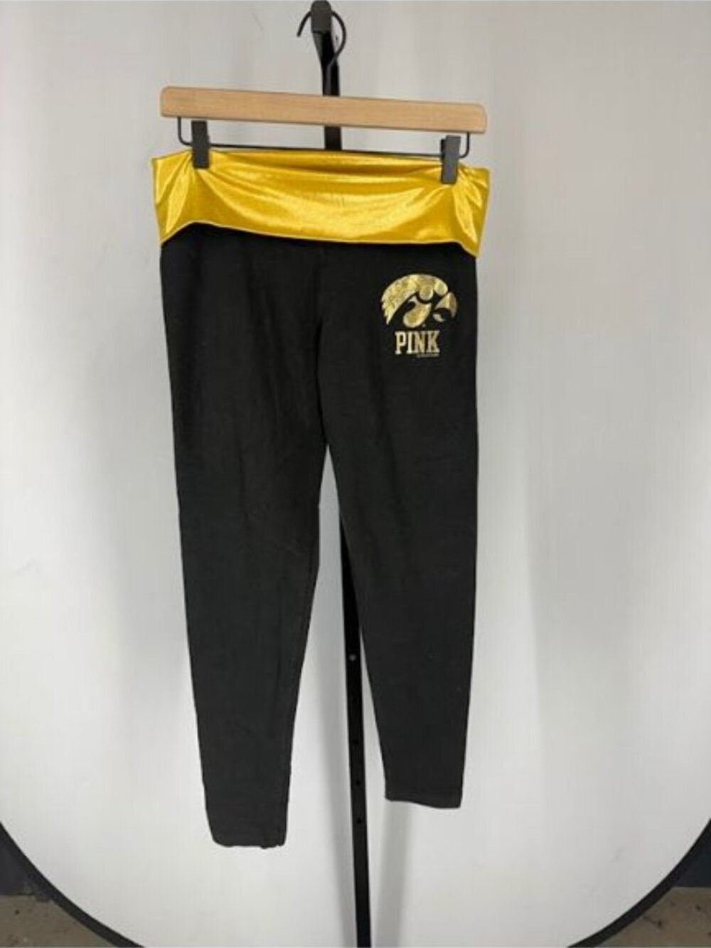 PINK Iowa Hawkeyes Y2K Gold Shimmer Foldover Leggings